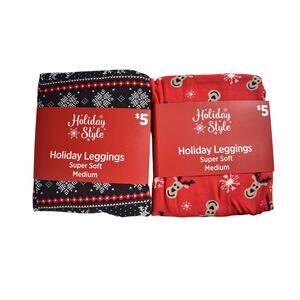 New 2 Pack Womens CHRISTMAS Super Soft Legging Medium Reindeer Nordic